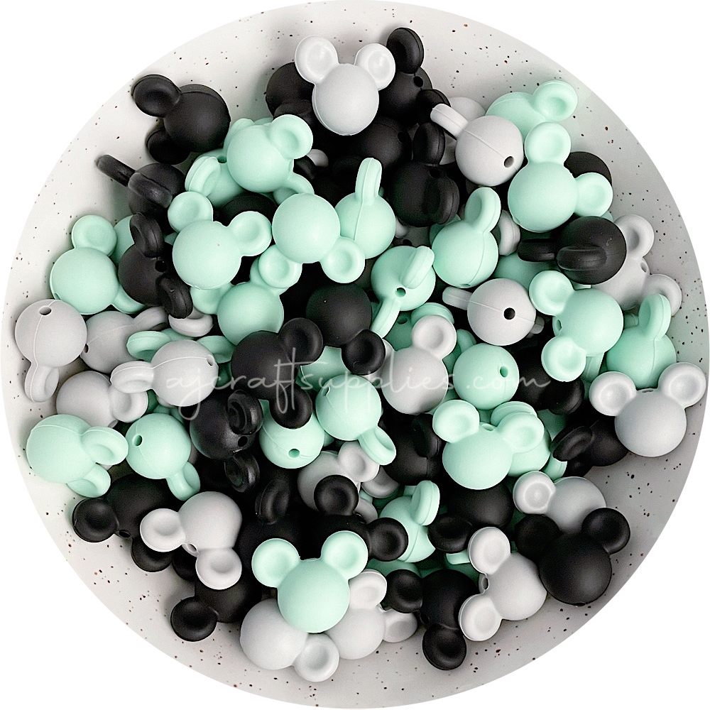 Mint Green Mix - Mouse Head - Mint Green, Jet Black, Light Grey - 15pack