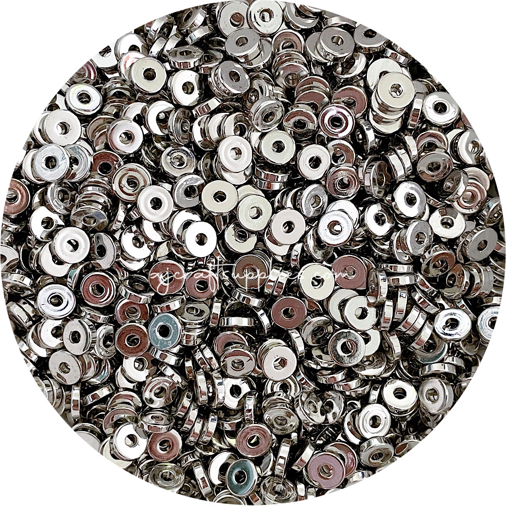 8mm Mini Flat Coin Acrylic Spacer Beads - Silver - 5 Beads