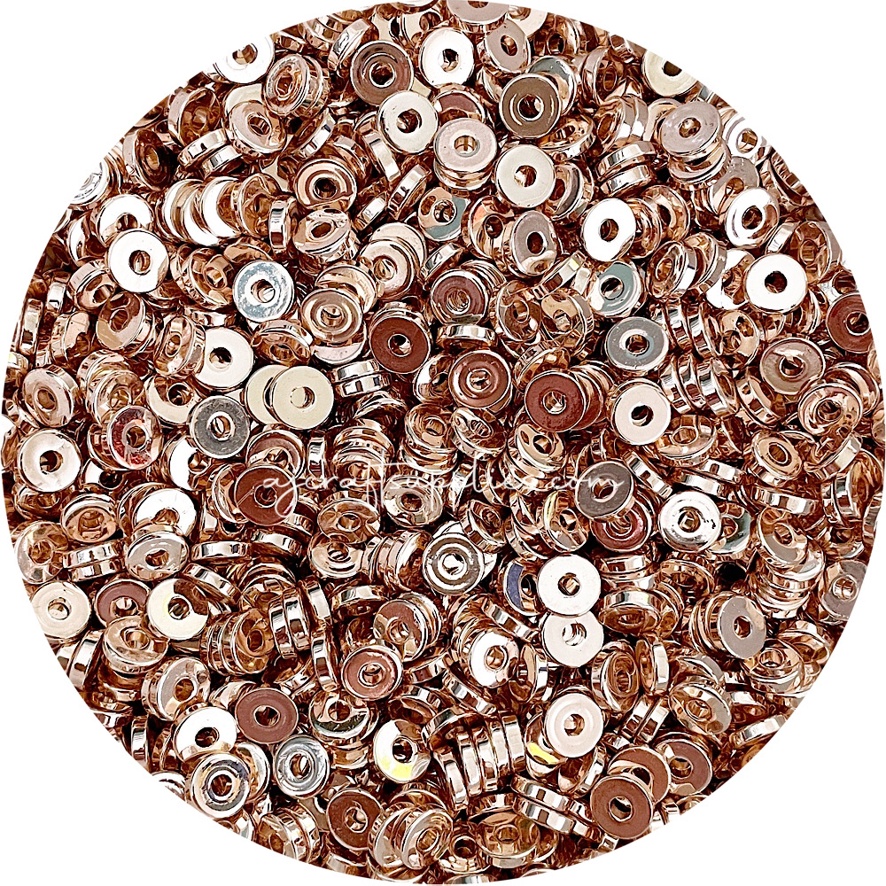 8mm Mini Flat Coin Acrylic Spacer Beads - Rose Gold - 5 Beads