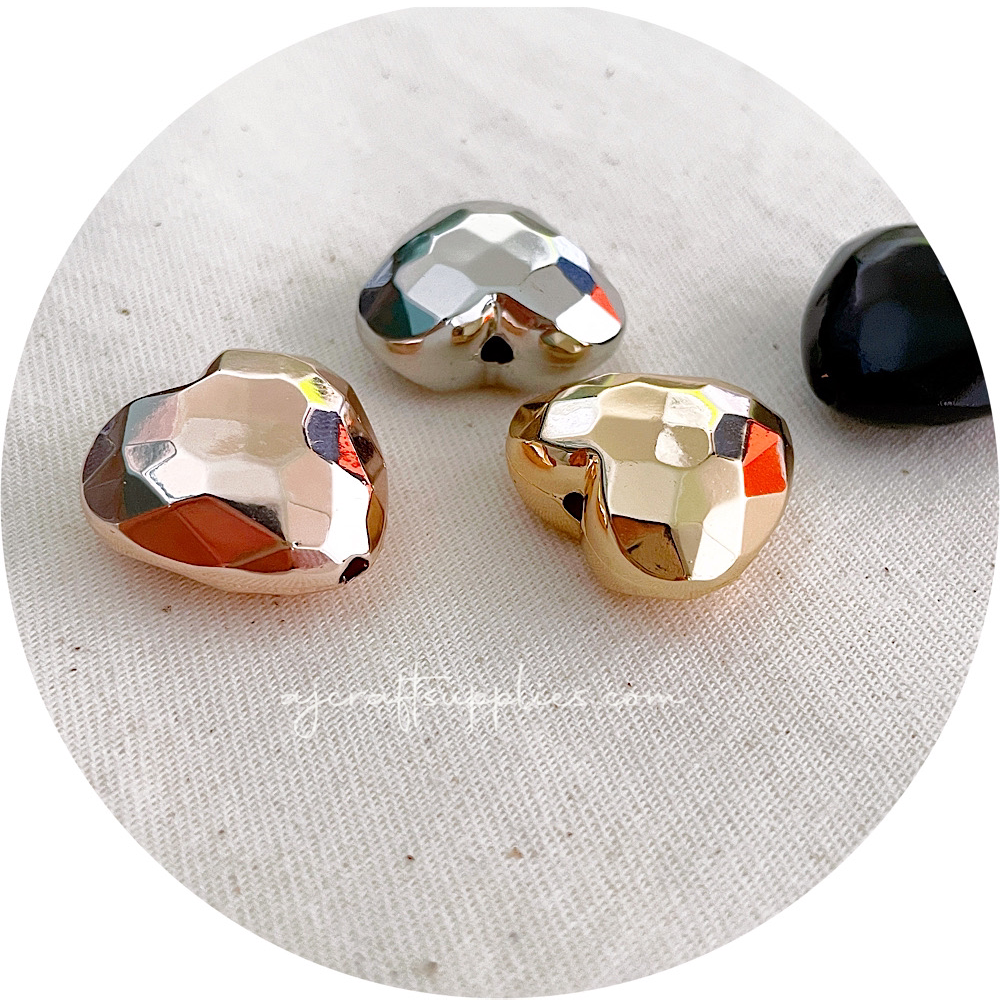 24mm Faceted Puffy Love Heart Acrylic Beads - CHOOSE YOUR COLOUR - 2 Beads