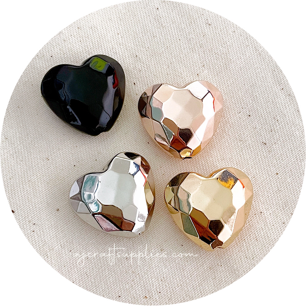 24mm Faceted Puffy Love Heart Acrylic Beads - CHOOSE YOUR COLOUR - 2 Beads