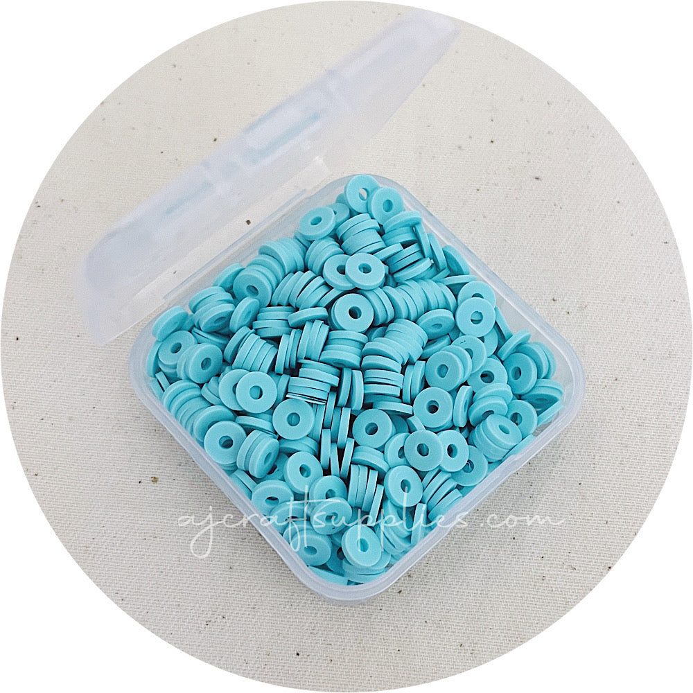 6mm Heishi (Polymer Clay) Beads - Light Aqua - 500 Beads / Box