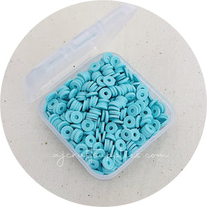 6mm Flat Coin Polymer Clay Spacer Beads - Light Aqua - 500 Beads / Box