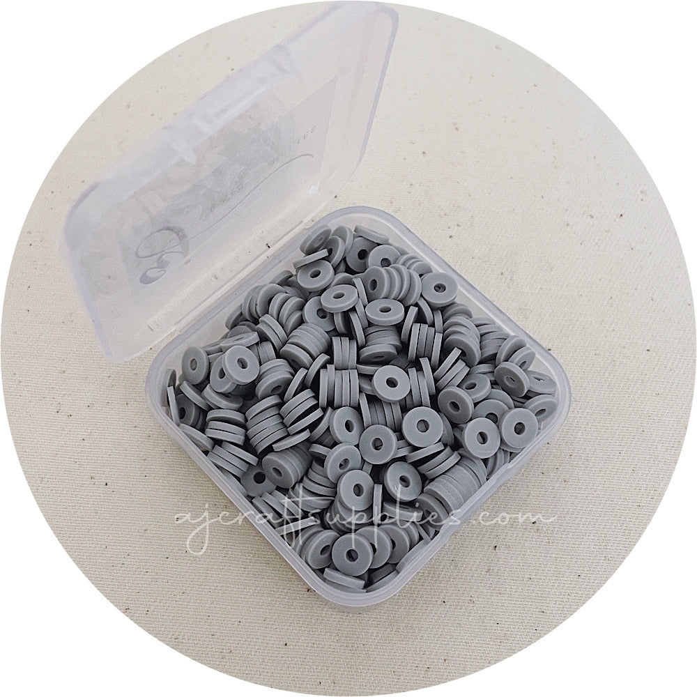 6mm Heishi (Polymer Clay) Beads - Light Grey - 500 Beads / Box
