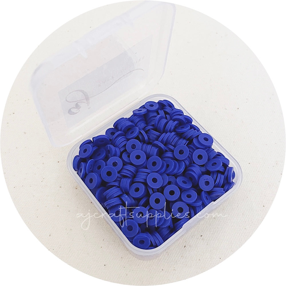 6mm Flat Coin Polymer Clay Spacer Beads - Royal Blue - 500 Beads / Box