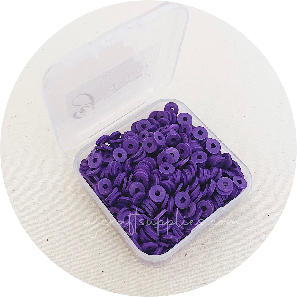 6mm Flat Coin Polymer Clay Spacer Beads - Royal Purple - 500 Beads / Box