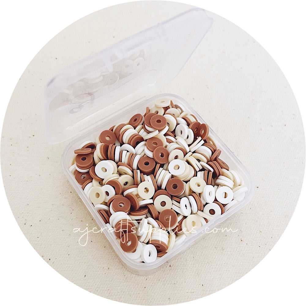 Mixed 6mm Heishi (Polymer Clay) Beads - Neutrals - 500 Beads / Box