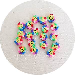 10mm Rainbow Flower Happy Face Polymer Clay Beads - CHOOSE YOUR COLOUR - 5 Beads
