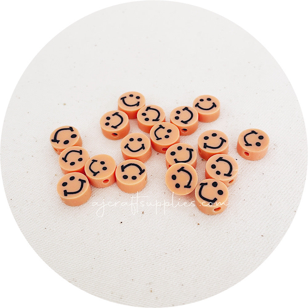 10mm Happy Face Polymer Clay Beads - 5 Beads