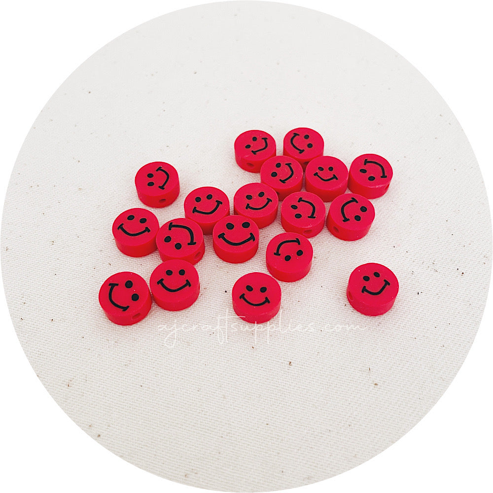 10mm Happy Face Polymer Clay Beads - 5 Beads