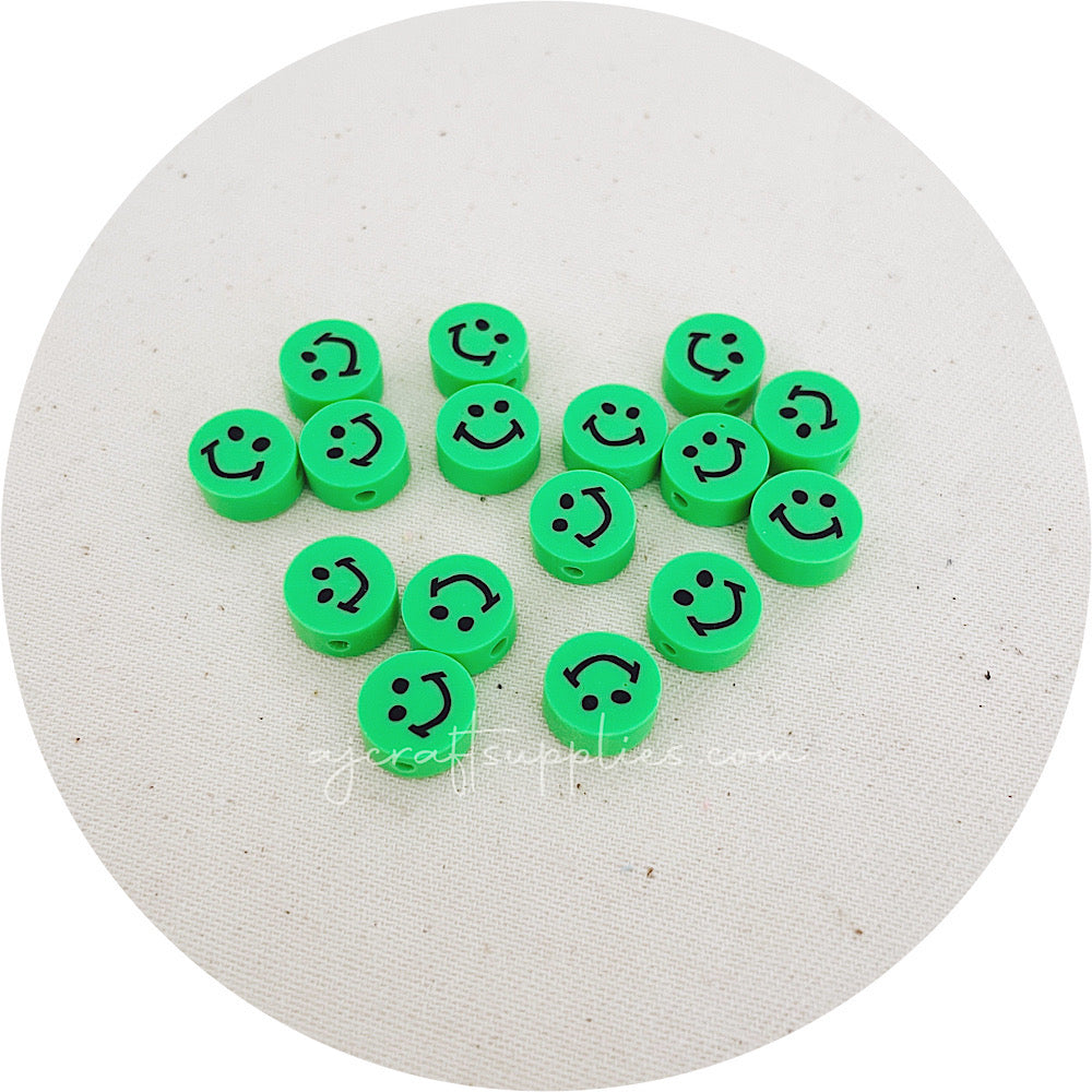 10mm Happy Face Polymer Clay Beads - 5 Beads