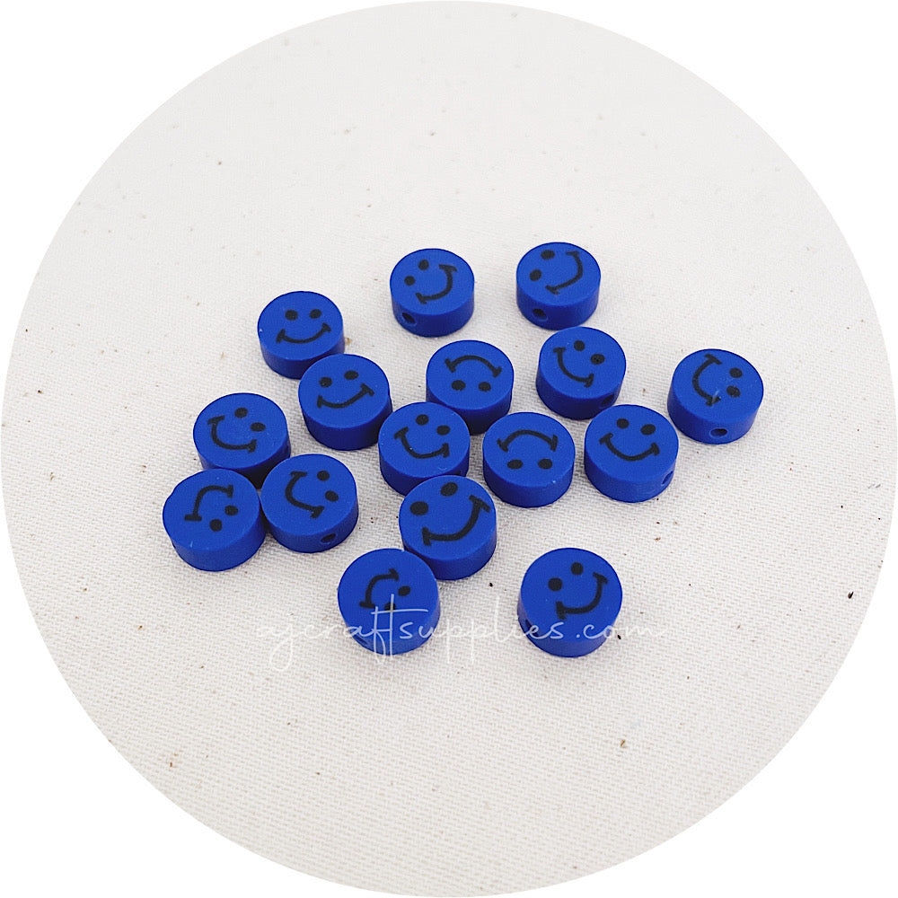10mm Happy Face Polymer Clay Beads - 5 Beads