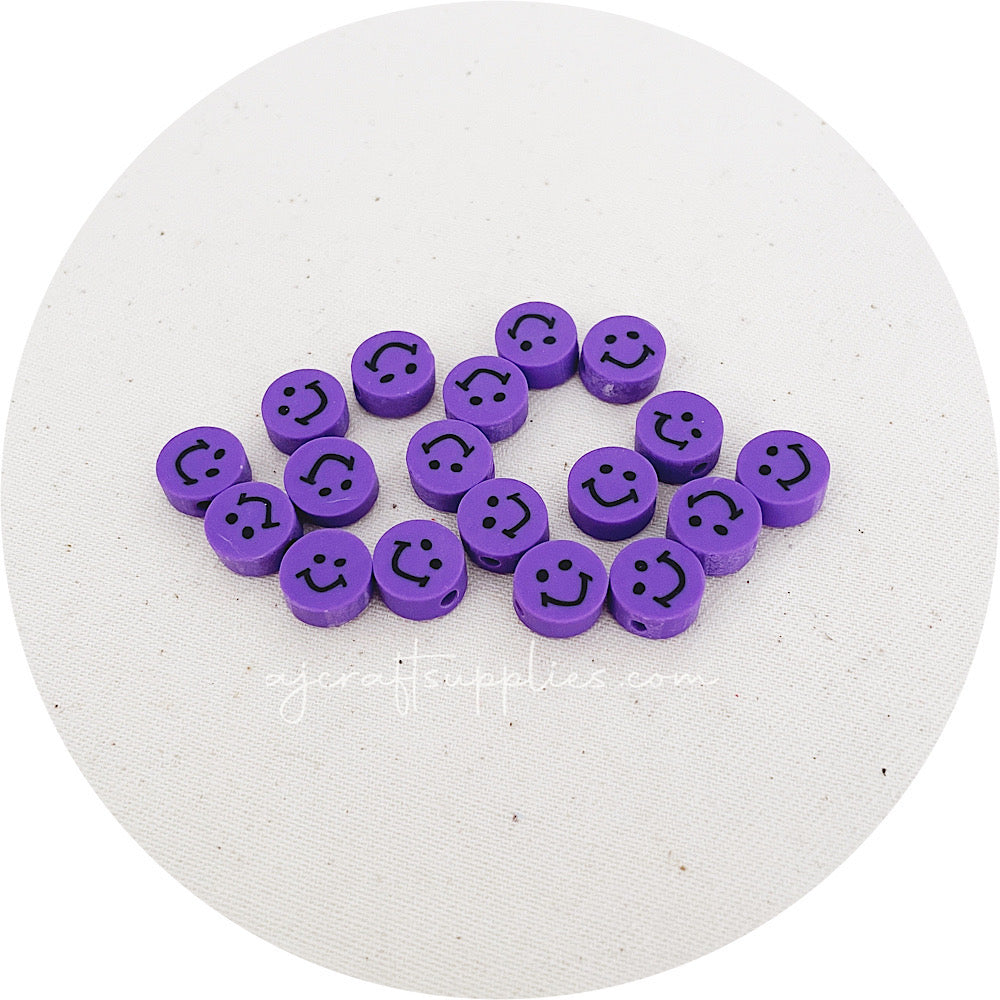 10mm Happy Face Polymer Clay Beads - 5 Beads