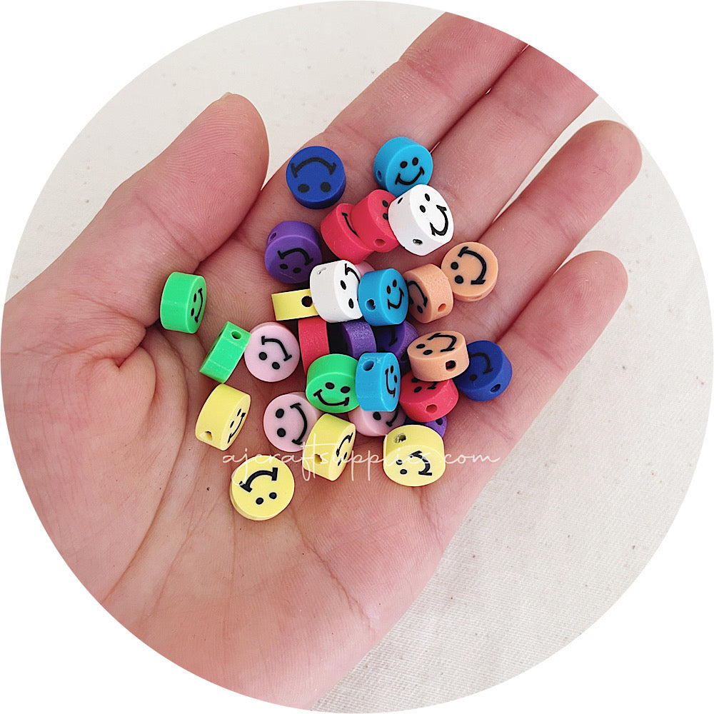 10mm Happy Face Polymer Clay Beads - 5 Beads