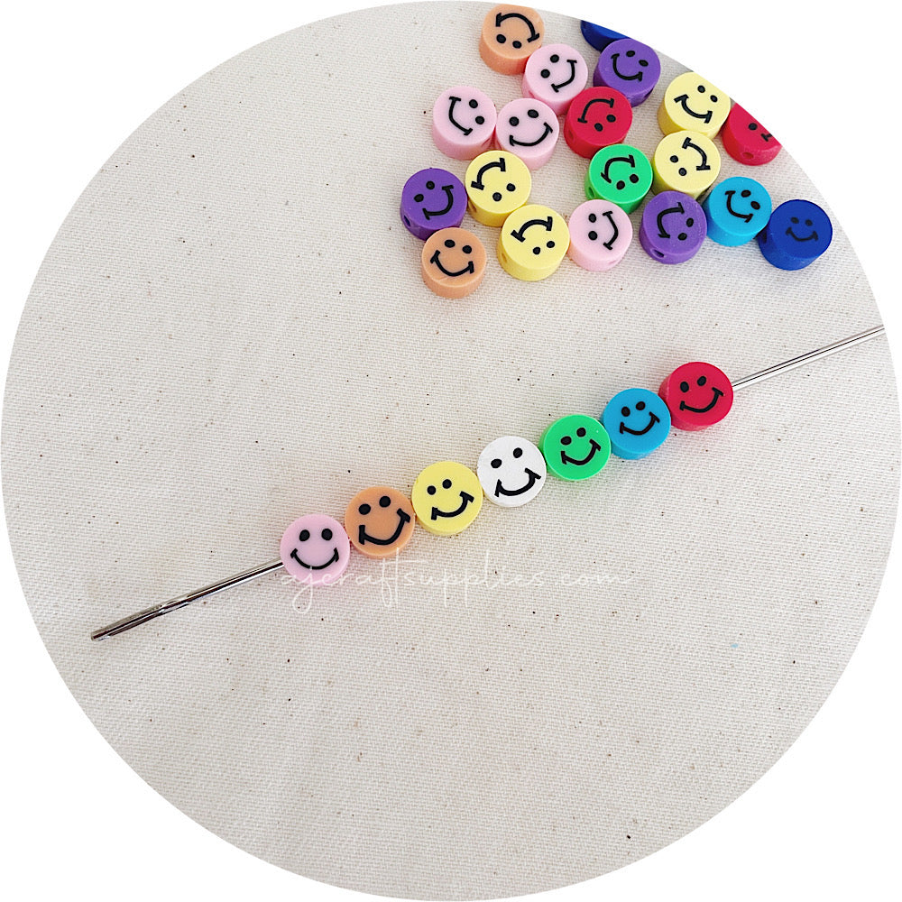 10mm Happy Face Polymer Clay Beads - 5 Beads