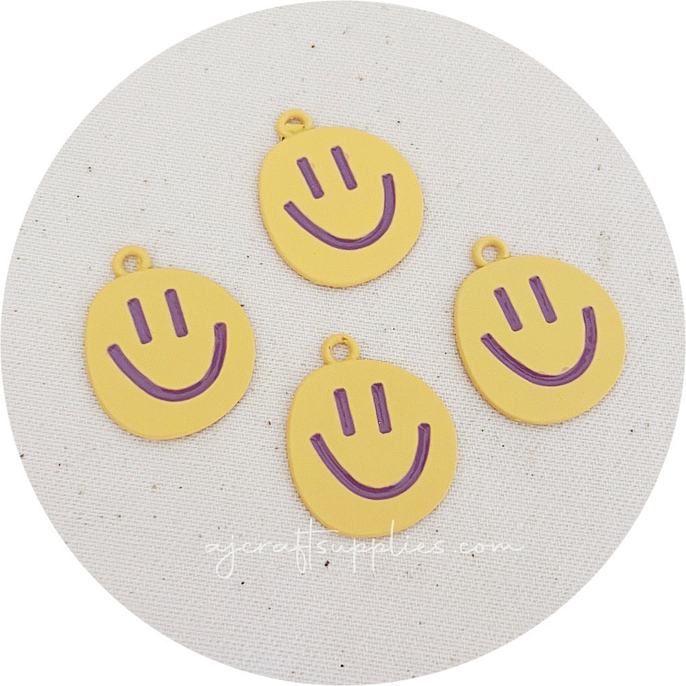 20mm Happy Face Enamel Metal Charms - CHOOSE YOUR COLOUR - Each