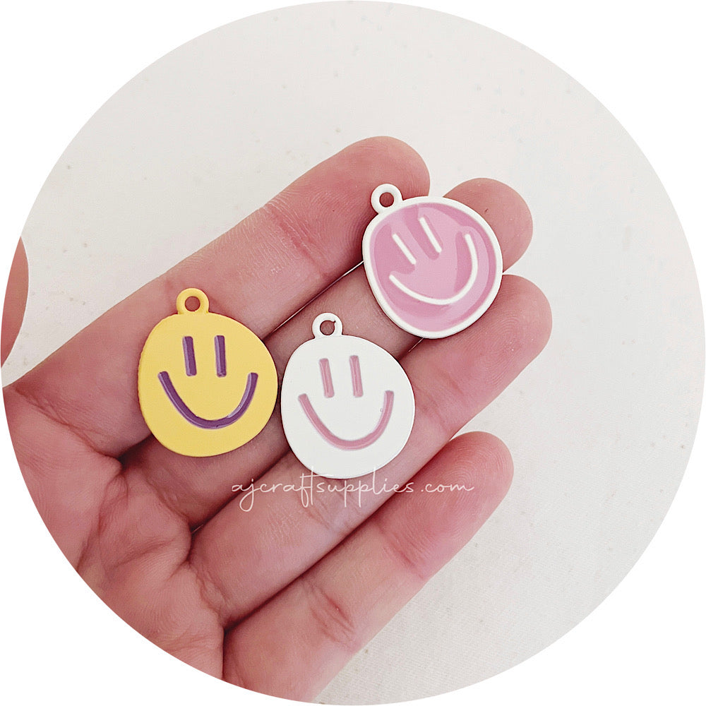20mm Happy Face Enamel Metal Charms - CHOOSE YOUR COLOUR - Each