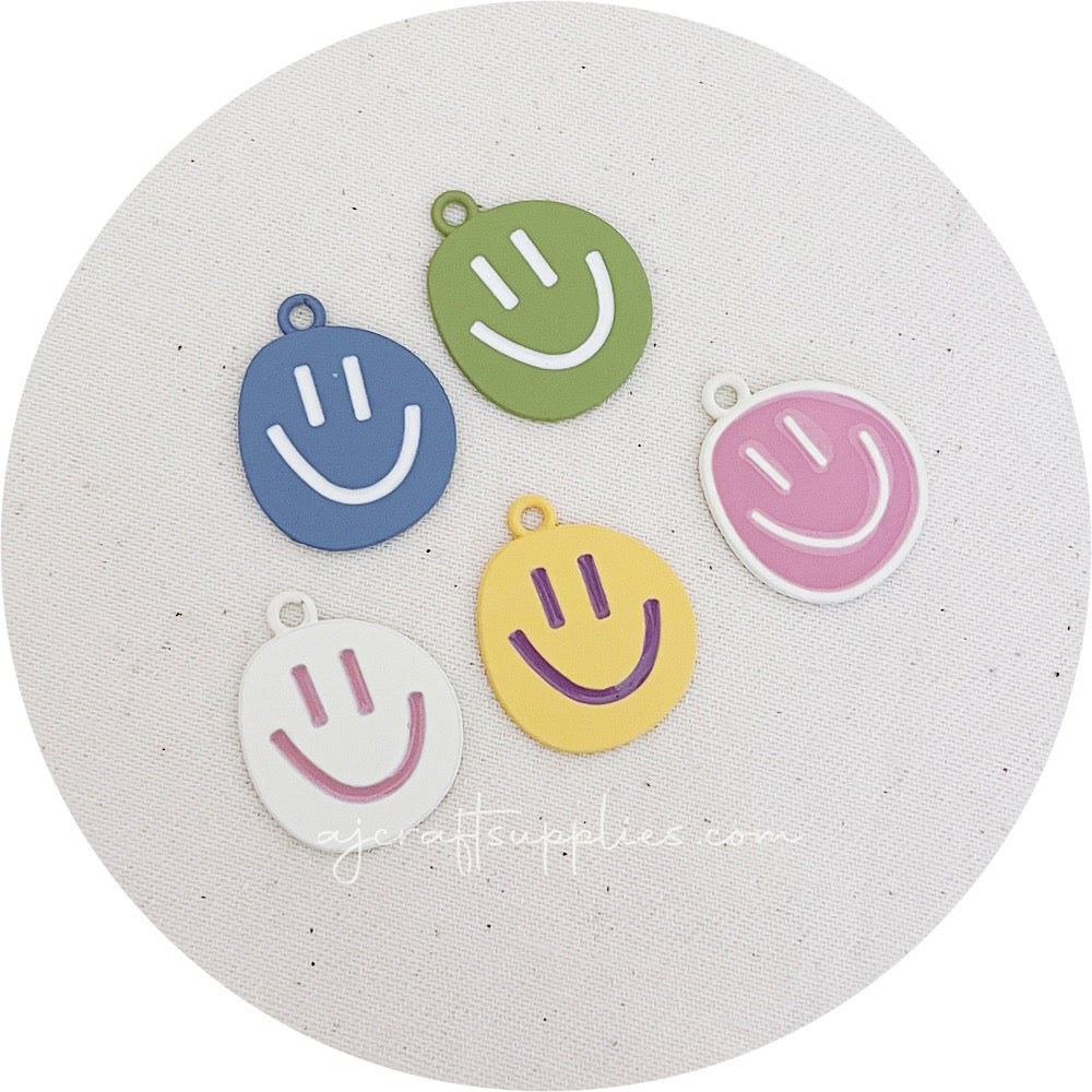 20mm Happy Face Enamel Metal Charms - CHOOSE YOUR COLOUR - Each