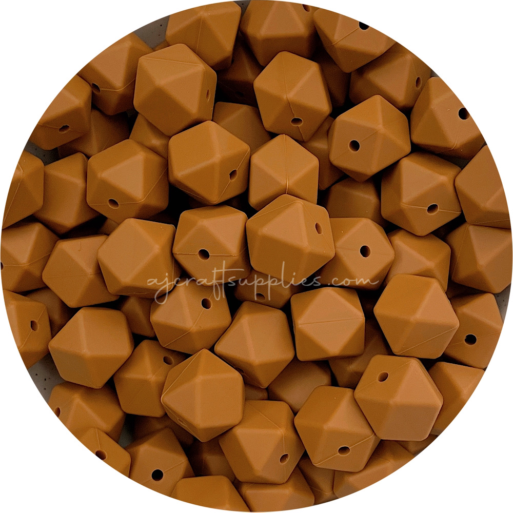 Tan - 17mm Hexagon - 10 Beads