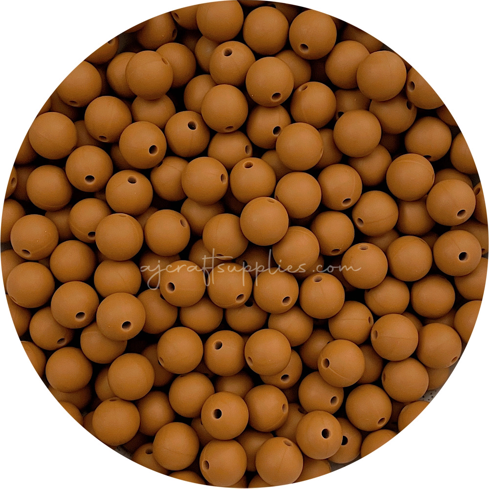Tan - 12mm Round Silicone Beads - 10 beads
