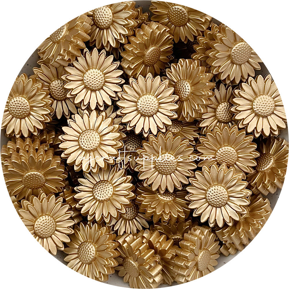 Brushed Gold - 30mm Large Daisy Silicone Beads - 2 beads