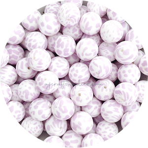 Lilac Cow Print - 19mm round Silicone Beads - 5 Beads