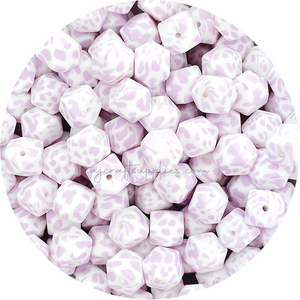 Lilac Cow Print - 14mm mini hexagon Silicone Beads - 5 Beads