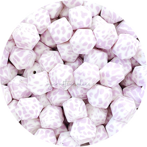 Lilac Cow Print - 17mm hexagon Silicone Beads - 10 Beads