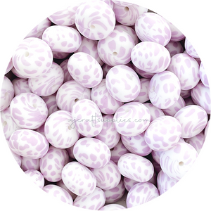 Lilac Cow Print - 22mm abacus Silicone beads - 5 Beads
