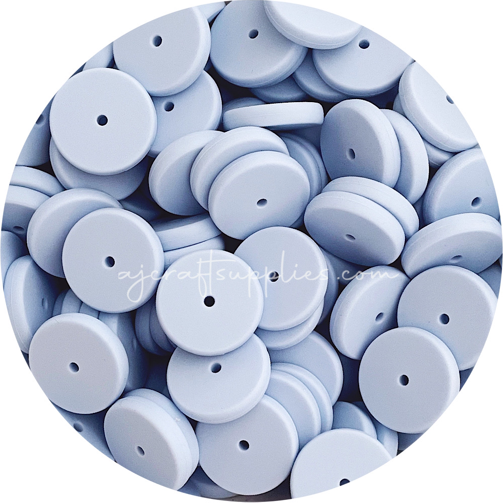 Pastel Blue - 25mm Flat Coin Silicone Beads - 5 beads