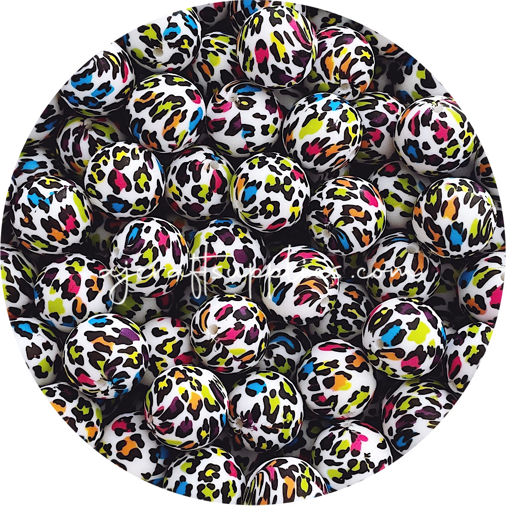 Rainbow Leopard - 19mm round - 5 Beads