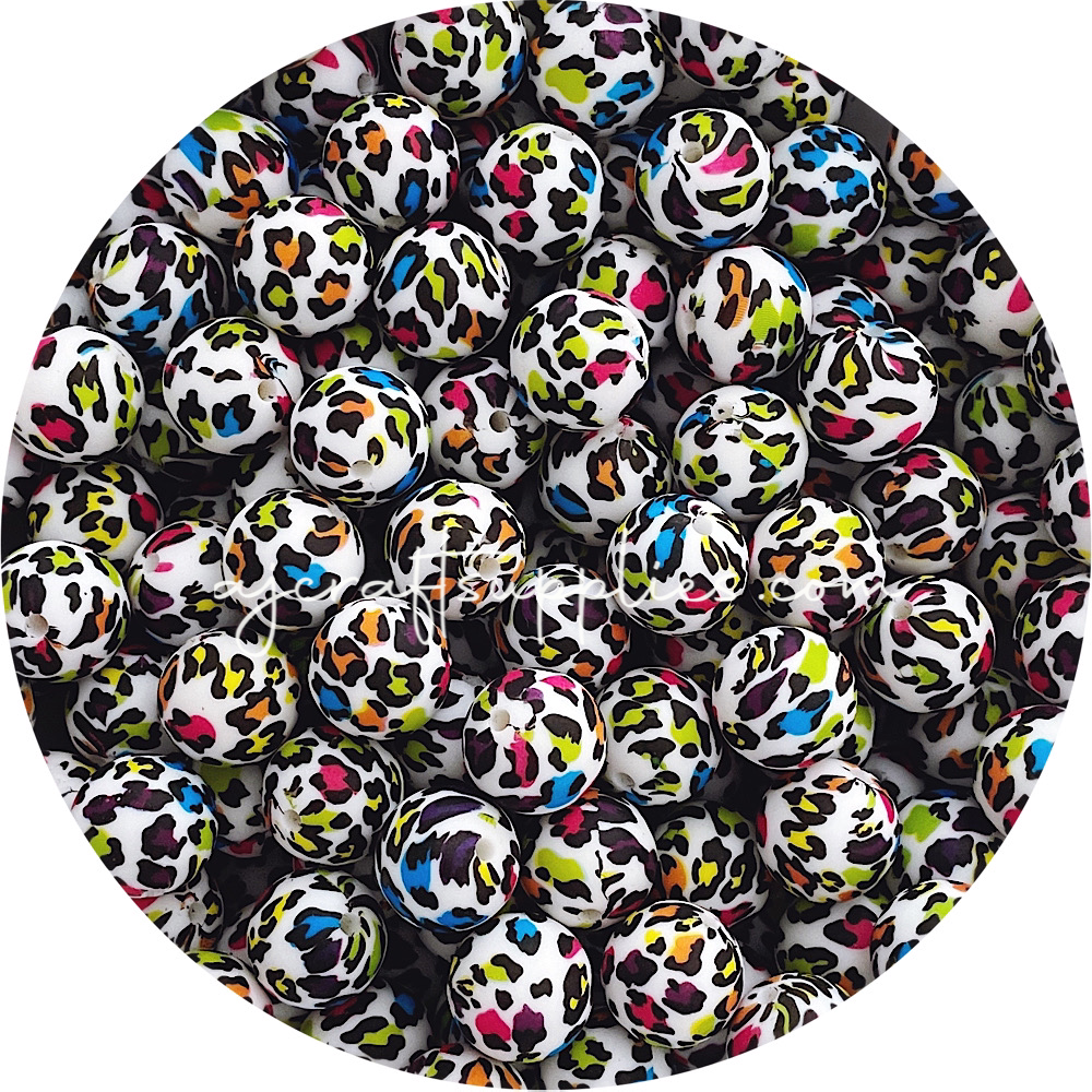 Rainbow Leopard - 15mm round - 10 Beads