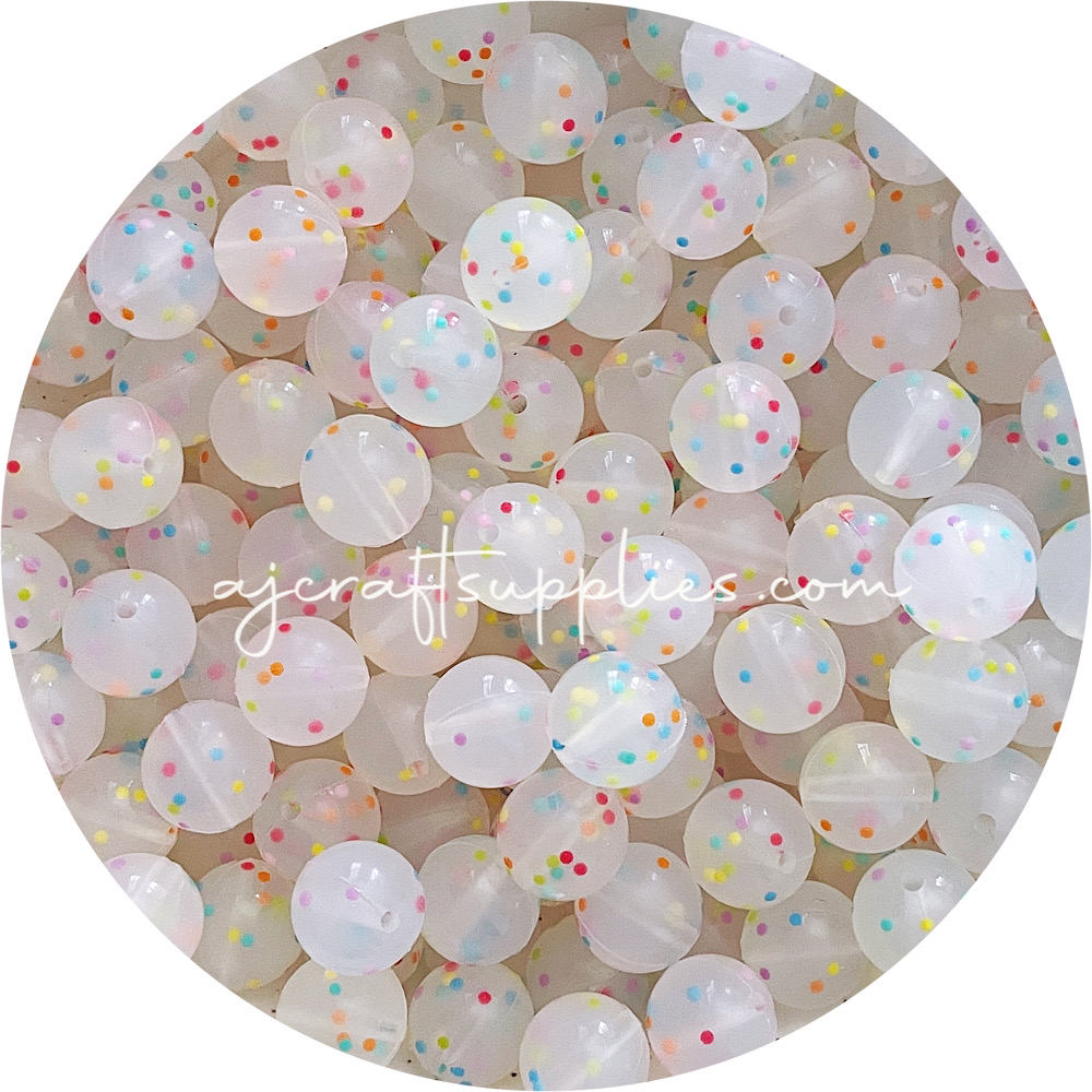 Rainbow Speckled Clear - 15mm round - 10 Beads