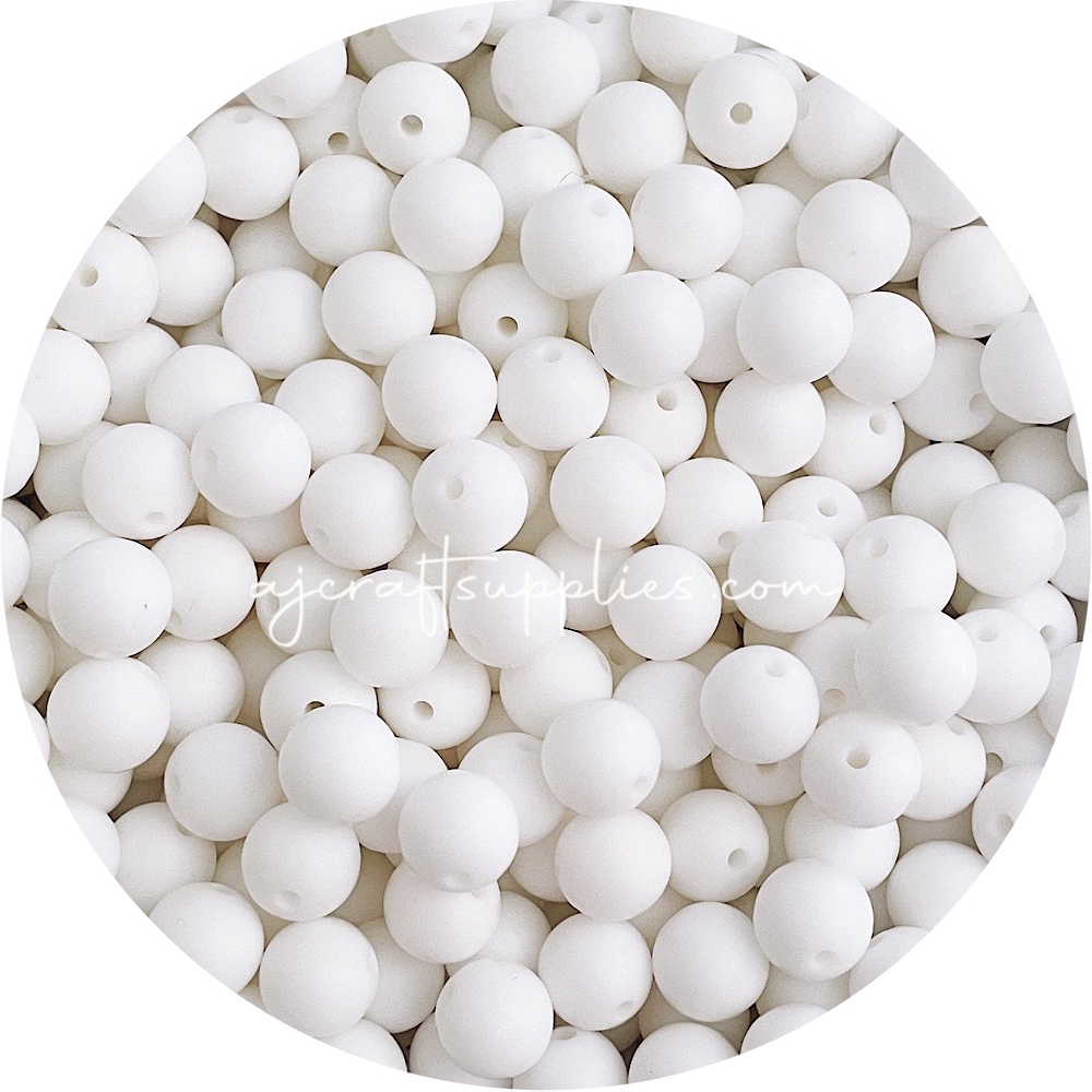 Snow White - 12mm Round Silicone Beads - 10 beads