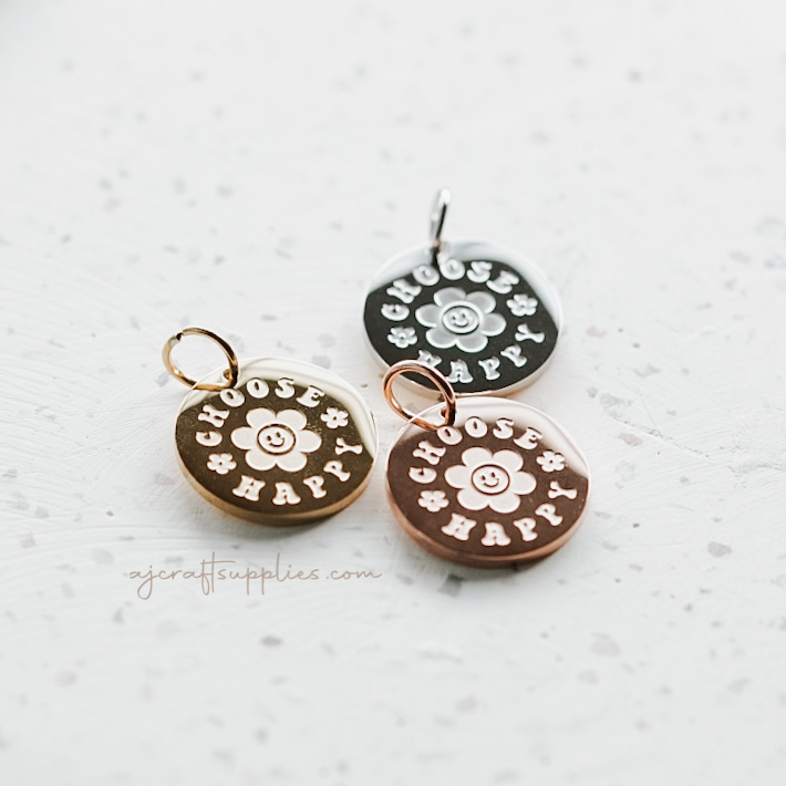 Choose Happy - 20mm Stainless Steel Round Charm- CHOOSE YOUR COLOUR - Each