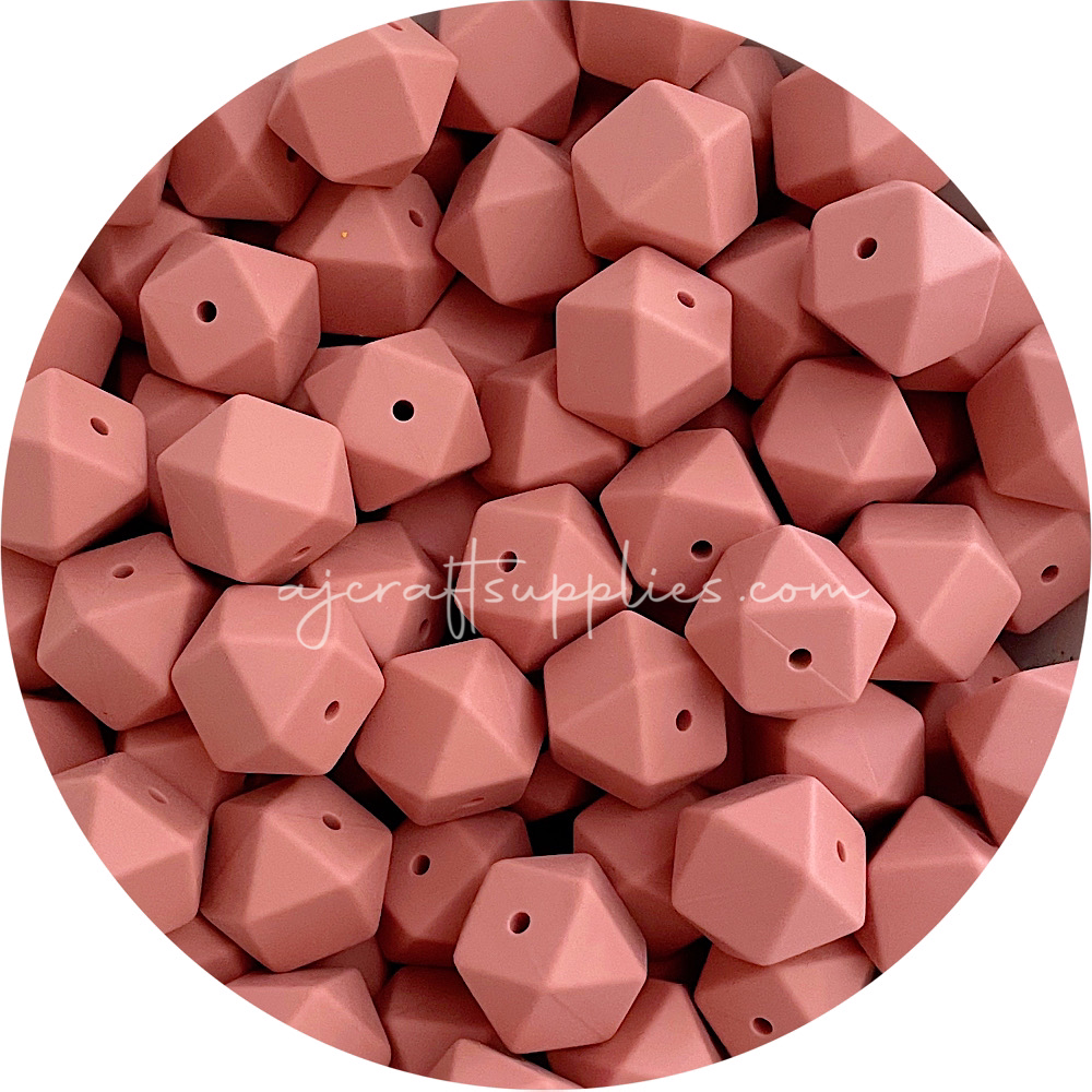 Dusty Rose - 17mm Hexagon - 10 Beads