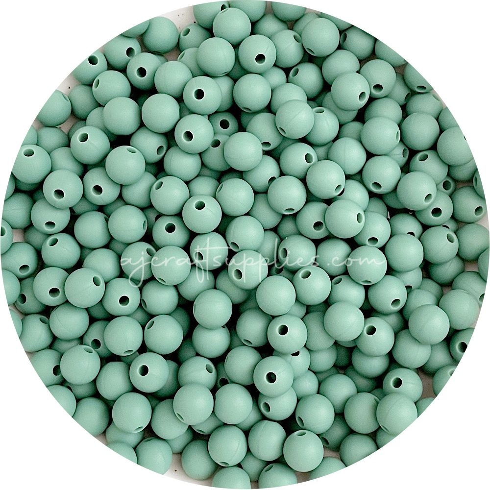 Ether Green - 9mm Round Silicone Beads - 5 Beads