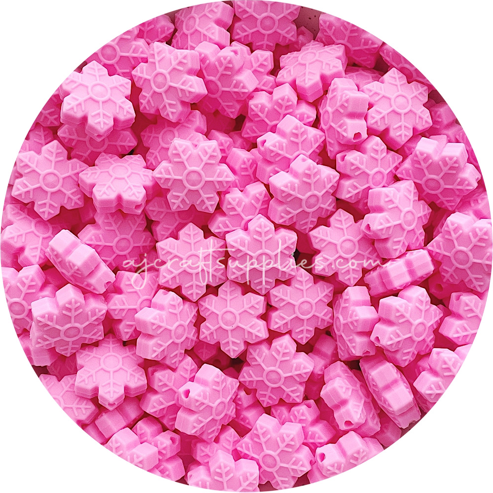 Bubblegum Pink - 20mm Snowflake Silicone Beads - 10 beads