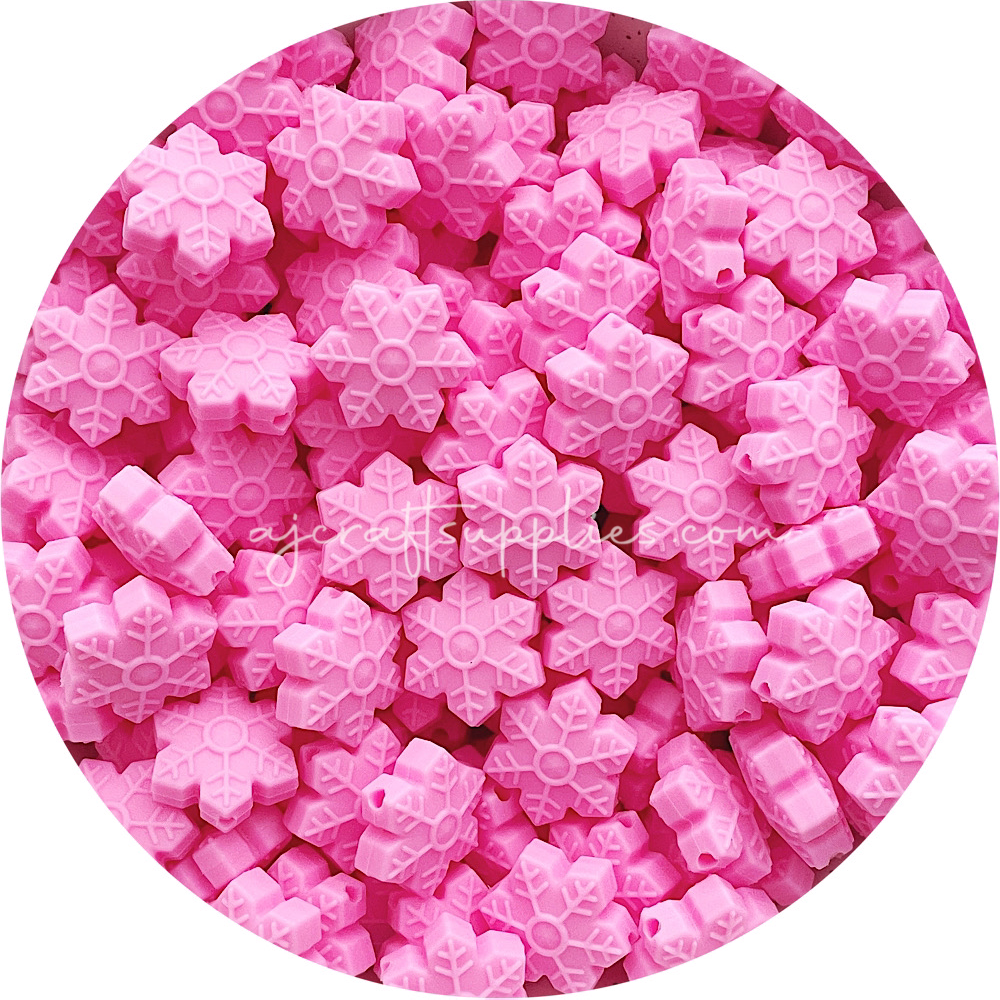 Bubblegum Pink - 20mm Snowflake Silicone Beads - 2 beads