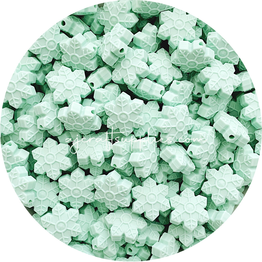 Mint Green - 20mm Snowflake Silicone Beads - 10 beads