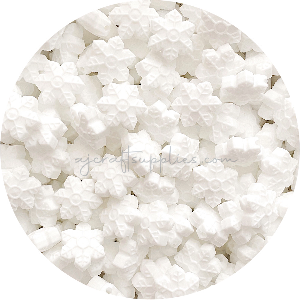 Snow White - 20mm Snowflake Silicone Beads - 10 beads