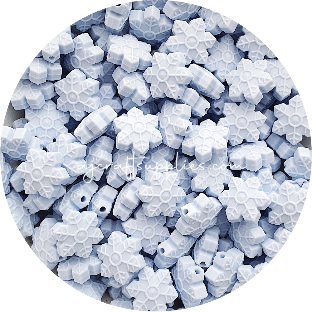 Pastel Blue - 20mm Snowflake Silicone Beads - 10 beads