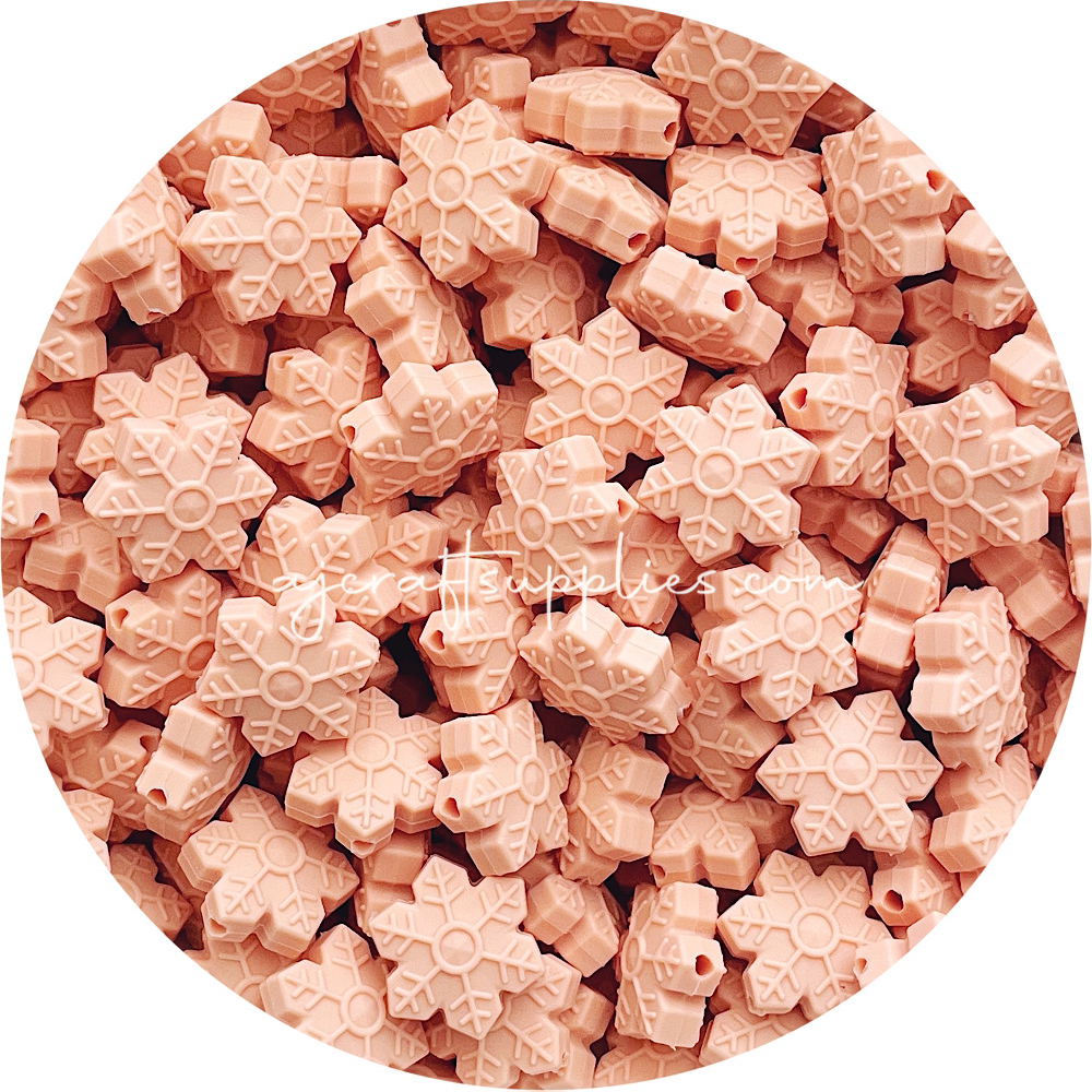 Peach - 20mm Snowflake Silicone Beads - 10 beads