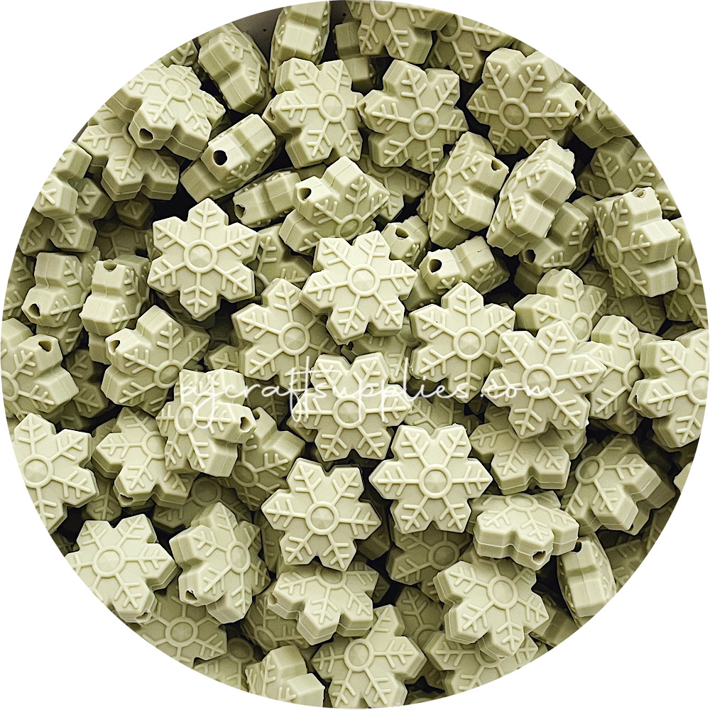 Sage Green - 20mm Snowflake Silicone Beads - 10 beads