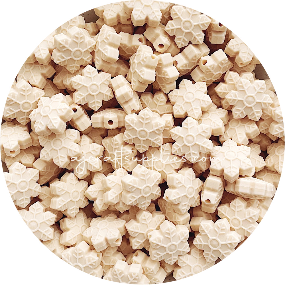 Cream Beige - 20mm Snowflake Silicone Beads - 10 beads