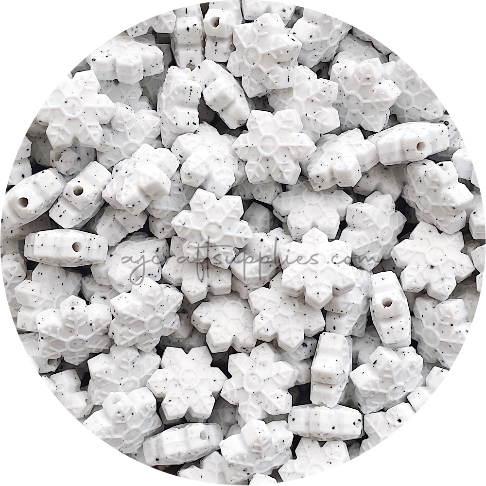 White Speckled - 20mm Snowflake Silicone Beads - 10 beads