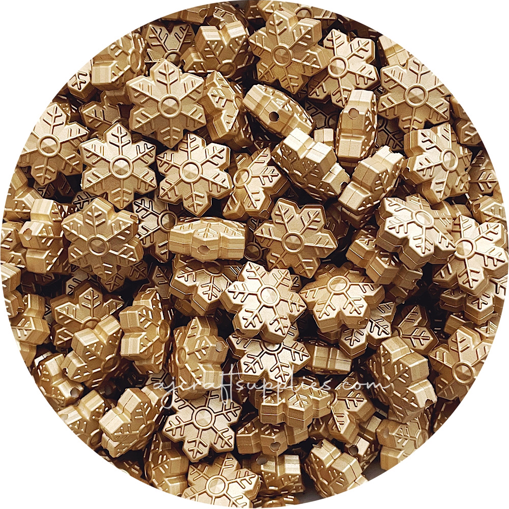 Brushed Gold - 20mm Snowflake Silicone Beads - 10 beads