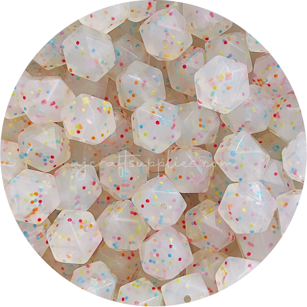 Rainbow Speckled Clear - 17mm Hexagon - 10 Beads