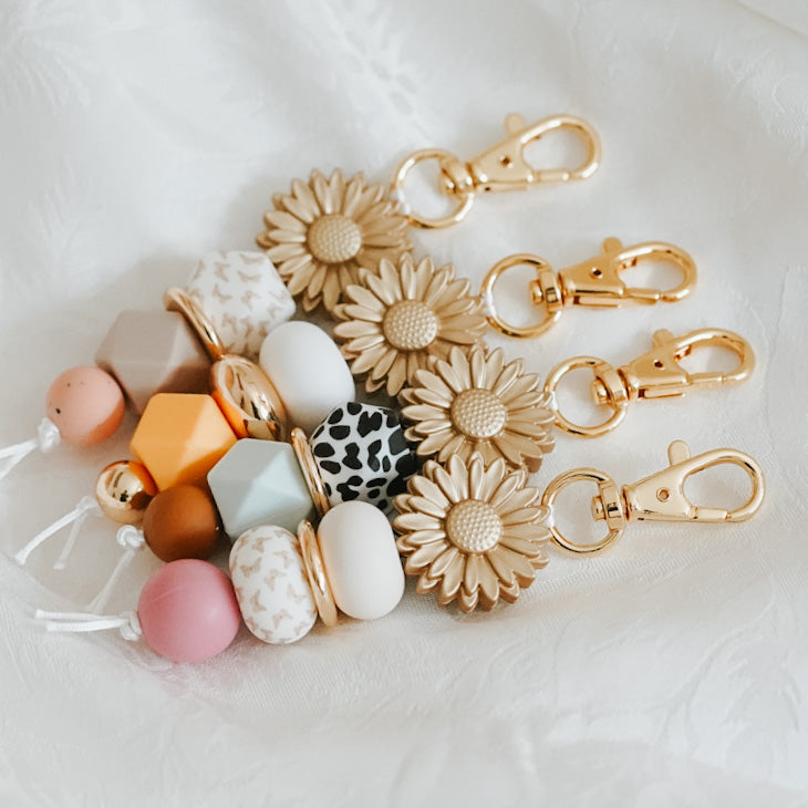 Brushed Gold - 30mm Large Daisy Silicone Beads - 2 beads