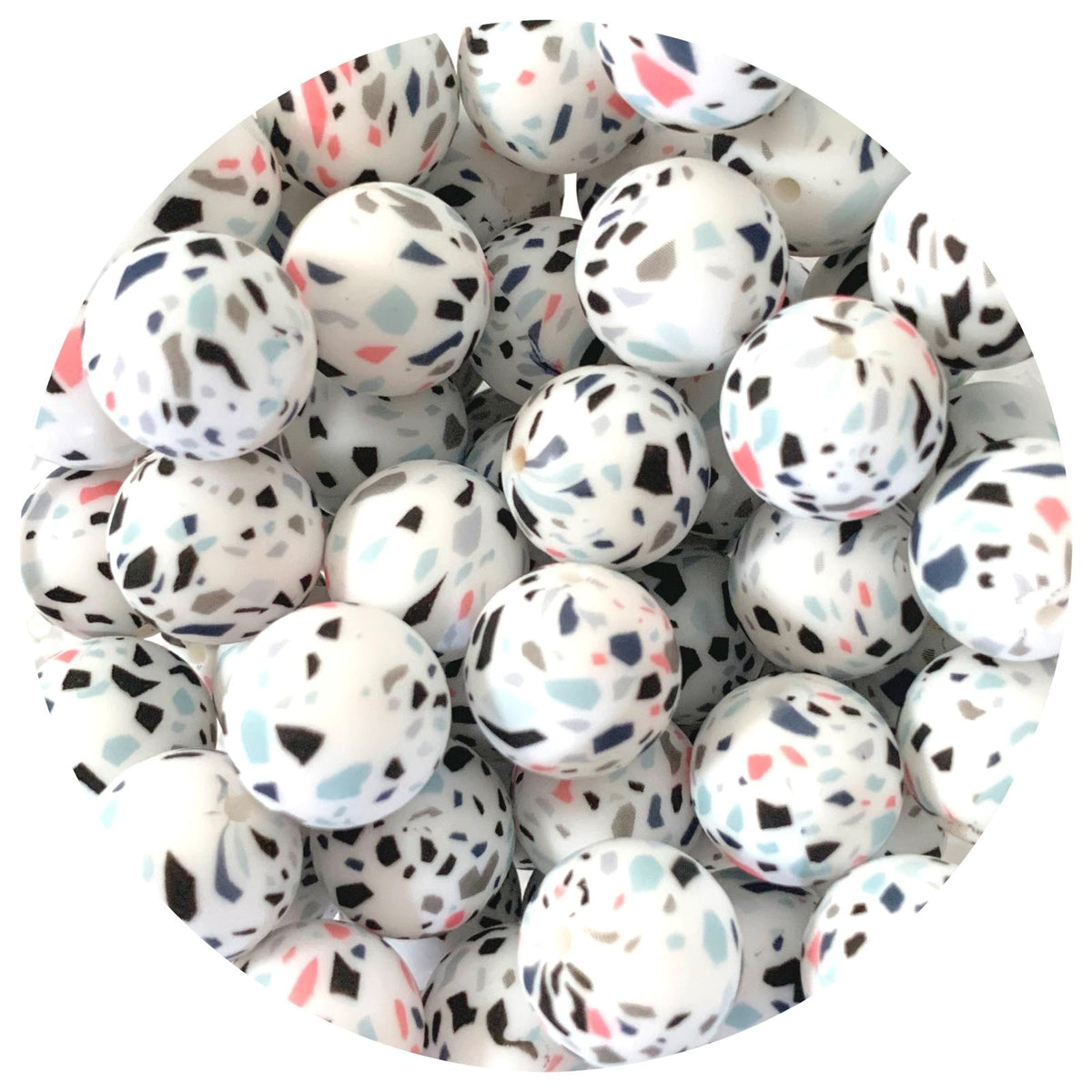 White Terrazzo - 19mm round - 5 Beads